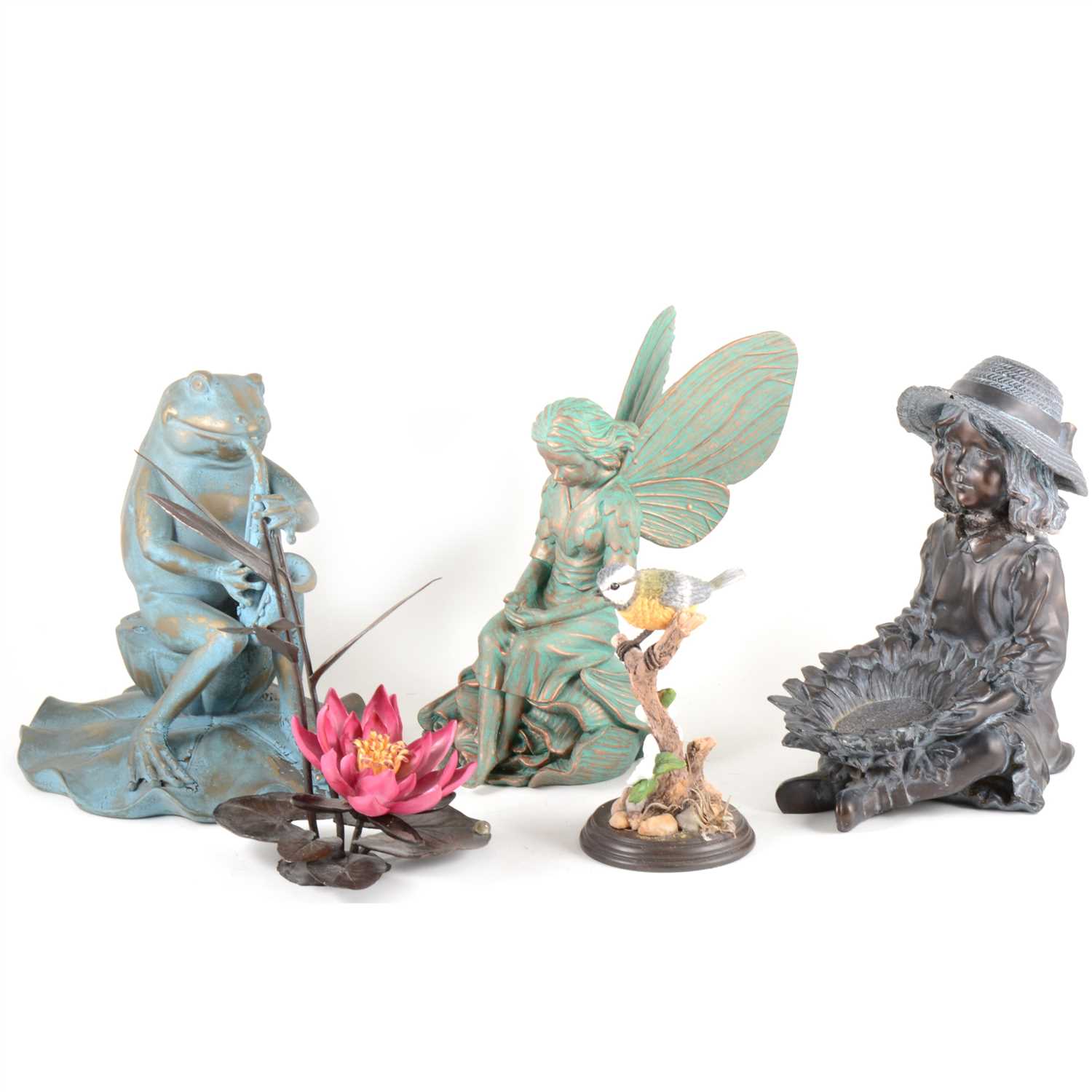 Lot 58 - Collection of decorative frogs, Capodimonte bird ornaments, various modern resin figures and decorative models.