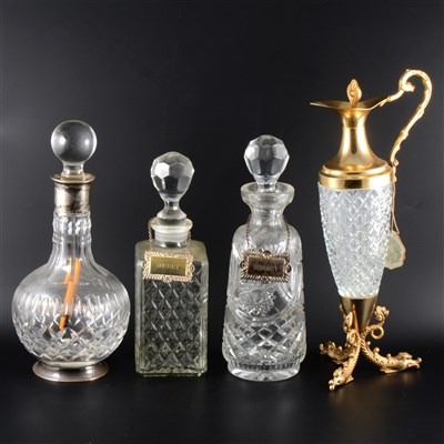 Lot 78 - Continental silver mounted decanter, other decanters, some with plated labels, boxed crystal glassware, etc.