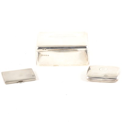 Lot 175 - A silver cigarette box, Elkington & Co Ltd, Birmingham 1915, and two silver cigarette cases.