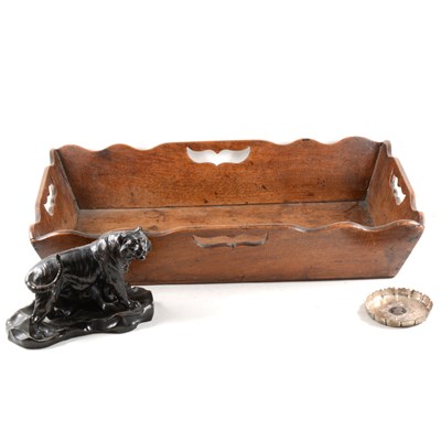 Lot 92 - A Georgian cutlery tray, silver dish with American 1805 quarter coin inset, tiger resin model.