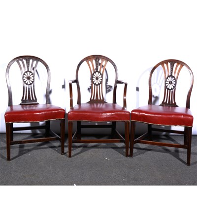 Lot 385 - A Harlequin set of ten mahogany and stained wood Hepplewhite style dining chairs, ...