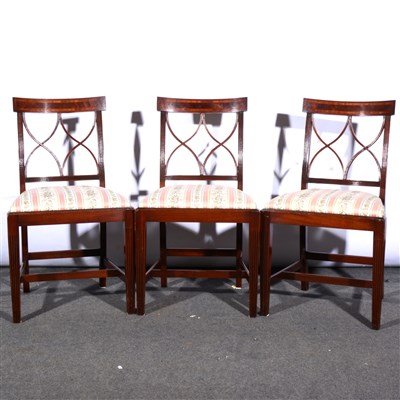 Lot 349 - A set of eight Sheraton style mahogany finish dining chairs, Regency pattern ...