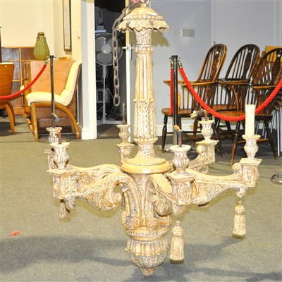 Lot 536 - A George II style painted wood six-light chandelier, 20th Century, ....