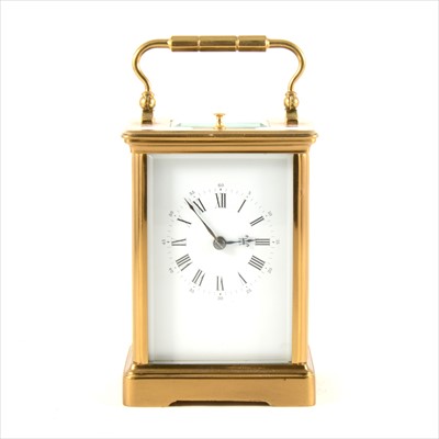 Lot 235 - A French brass cased repeating carriage clock, hour repeating