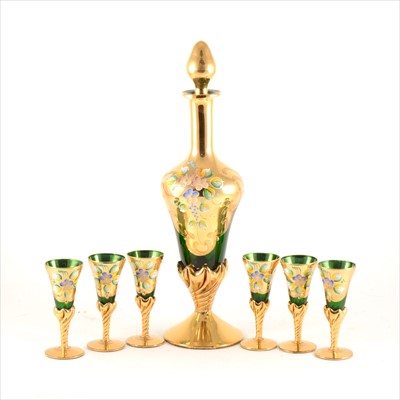 Lot 72 - A Murano green glass and gilt overlaid liqueur set