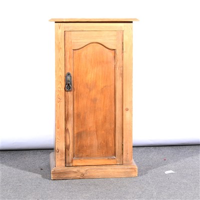 Lot 433 - Pine pot cupboard, plywood panelled door, plinth base, width 43cm.