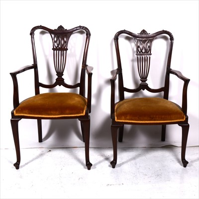 Lot 474 - A pair of Edwardian red mahogany salon chairs