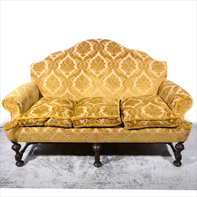 Lot 334 - Sofa of 18th Century design, upholstered in sculptured Old Gold velour