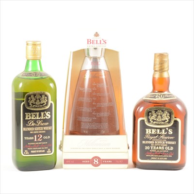 Lot 584 - BELL'S - ROYAL RESERVE 20 YEARS OLD; 12 YEARS OLD; and a MILLENNIUM decanter