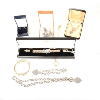 Lot 199 - A collection of white metal, yellow metal and costume jewellery and an Emporio Armani watch