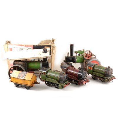 Lot 6 - Two Mamod steam engines, and three Hornby  O gauge clockwork locomotives.