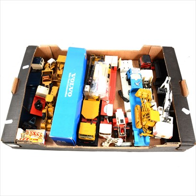 Lot 190 - A box of die-cast model low loaders, trailers and excavator, Siku, Conrad etc.