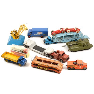 Lot 123 - Dinky Toys; a tray of die-cast models, including no.965 Euclid rear dump truck boxed, etc.