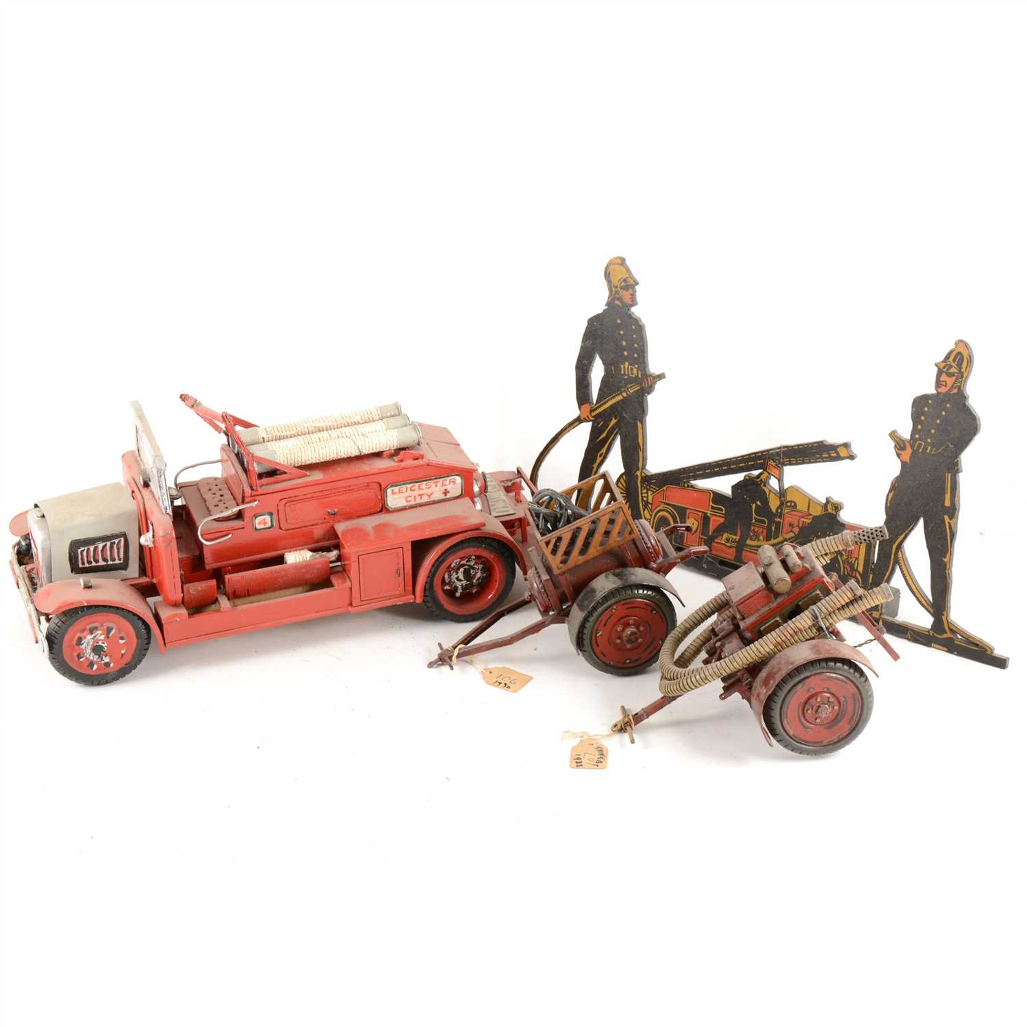 Lot 116 - A scratch-built model of a Field Hay Stack fires engine, c1920, hose trailers and firemen cut-out.