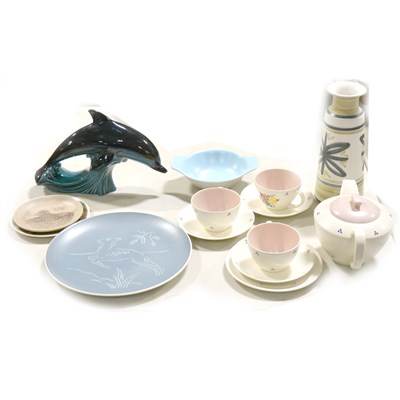 Lot 75 - Poole Pottery: tea set, hors d'oeuvres dish, and large dolphin, etc