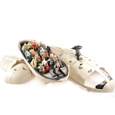Lot 205 - Star Wars; three vehicles / space craft, including Rebel Transporter with a selection of loose figures