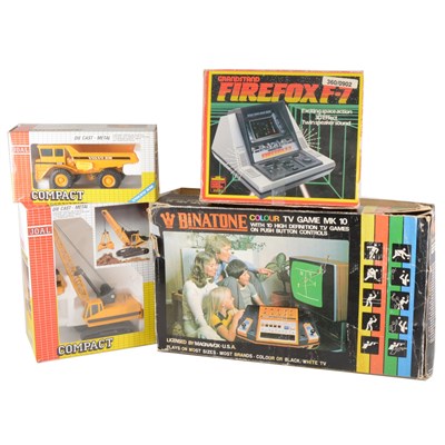 Lot 184 - Grandstand Firefox F-7 table top electronic game. Binatone TV game console, and two Joal Compact die-cast models, all boxed.