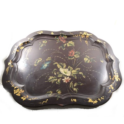 Lot 96 - A large papier-mache tray painted with flowers.