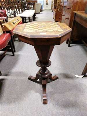 Lot 354 - A lady's pedestal worktable with chequer board top and fitted interior.