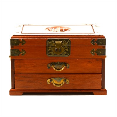 Lot 268 - A contemporary Chinese hardwood and brass-mounted jewellery casket