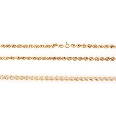 Lot 188 - A fine gold bracelet and rope design necklace.
