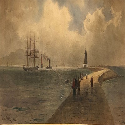 Lot 431 - J W Carey, watercolour, coastal scene, signed and dated (1920) bottom left.