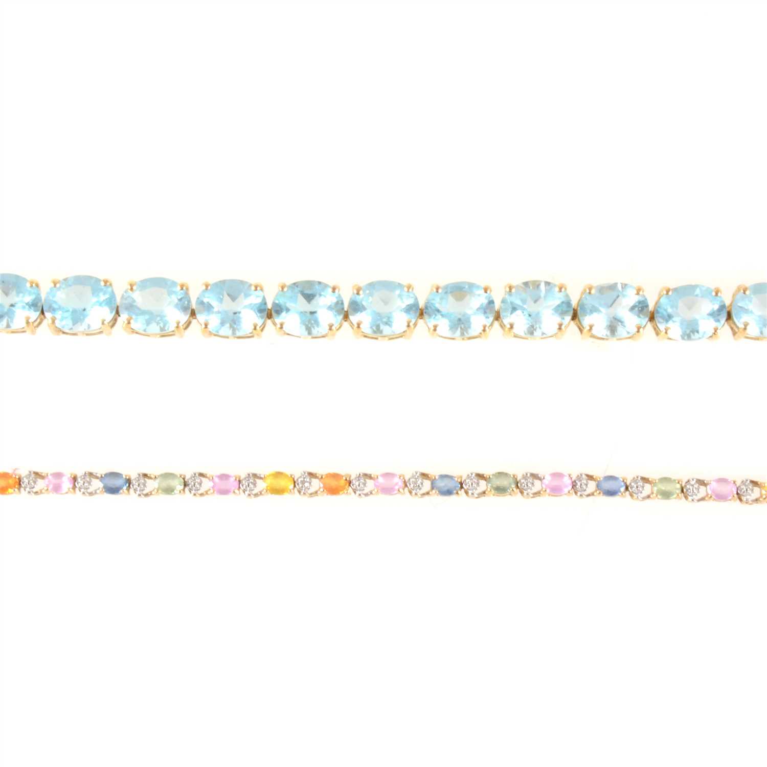 Lot 178 - A Swiss blue and white topaz pendant, blue stone bracelet and multi colour bracelet.