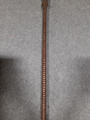 Lot 132 - African ceremonial tribal spear, copper mounted rod