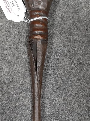 Lot 132 - African ceremonial tribal spear, copper mounted rod