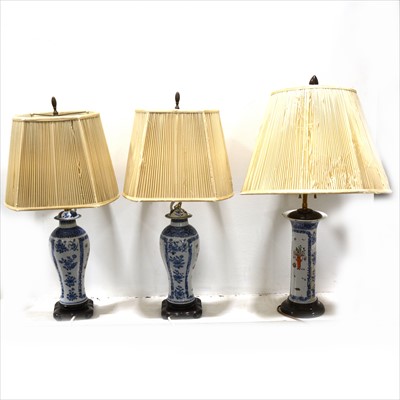 Lot 90 - Pair table lamps, Chinese vases, blue and...