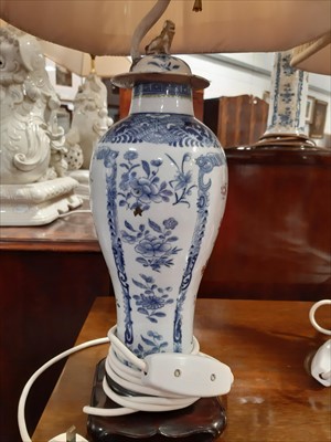 Lot 90 - Pair table lamps, Chinese vases, blue and...