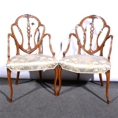 Lot 662 - A pair of French beechwood occasional chairs, ...