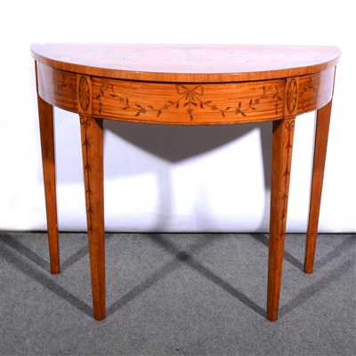 Lot 871 - George III style satinwood and marquetry demi-lune console table