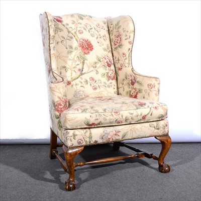 Lot 536 - George III style wing-back armchair, shaped...