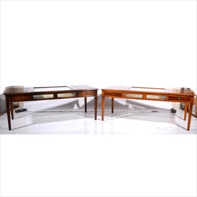 Lot 416 - A reproduction yew wood coffee table, together with a similar table in mahogany finish.