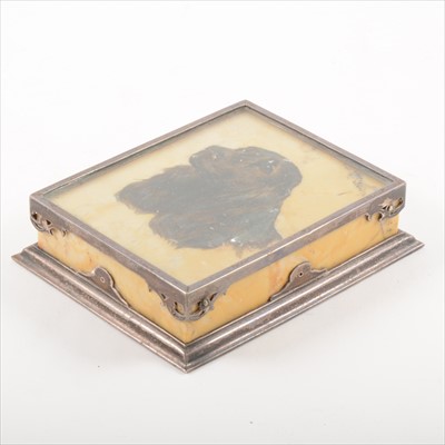 Lot 532 - An Edwardian Sienna marble and white metal rectangular paperweight, signed Arthur Wardle.