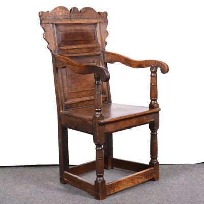 Lot 461 - A joined oak elbow chair, circa 1700