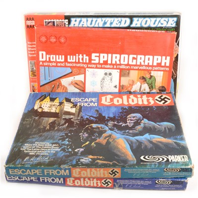 Lot 166 - Vintage boardgames; including Parker Escape from Colditz (x2), Denny Fisher Haunted House and Spirograph.