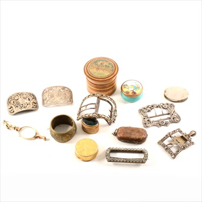 Lot 172 - Gilt metal lorgnette, buckles, plaques,...