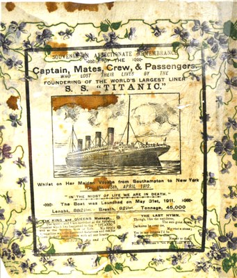 Lot 327 - Titanic interest, commemorative printed remembrance serviette, ...