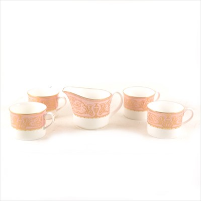 Lot 72 - A Royal Worcester part coffee set, Balmoral pattern, pink colourway