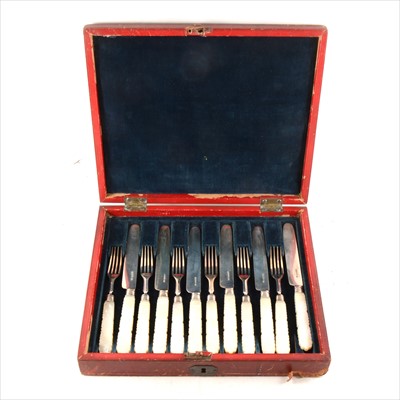 Lot 231 - Set of six George IV silver and mother-of-pearl dessert knives and forks