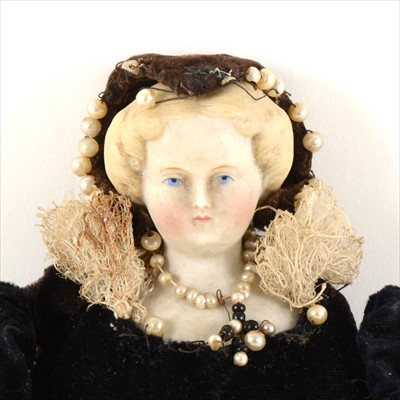 Lot 204 - A German Parian-type should head doll, dressed in original 'Mary Queen of Scots style outfit