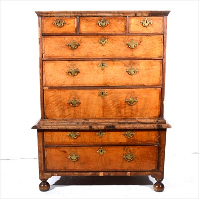 Lot 471 - A George II oak and walnut chest on chest, adapted