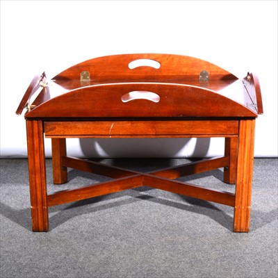 Lot 509 - A reproduction stained wood Butler's tray / coffee table, ...