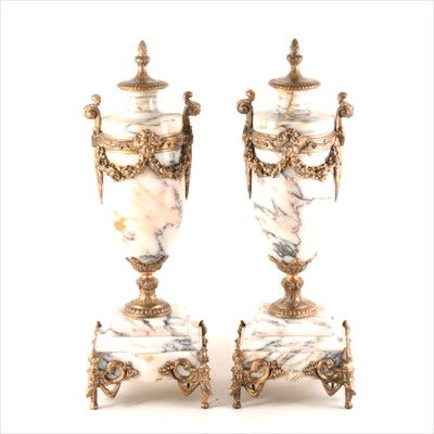 Lot 128 - A pair of veined marble garnitures.