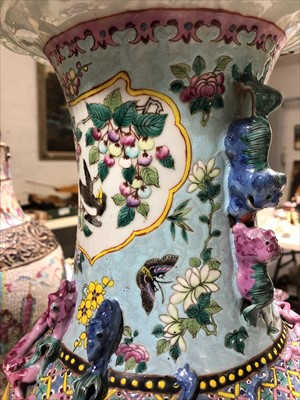 Lot 75 - A Chinese blue ground polychrome floor vase, ...
