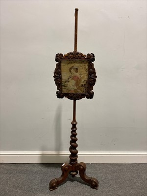 Lot 518 - An oak pole screen, with barleytwist column, ...