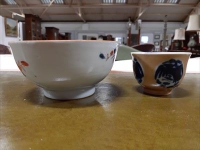 Lot 81 - Chinese bowl, tea bowl and brush pot.