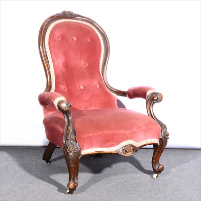 Lot 566 - A Victorian walnut easy chair, ...